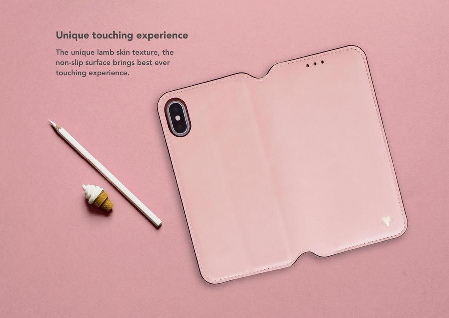VixFox iPhone XSMAX Viedais Folio Maciņš Rozā