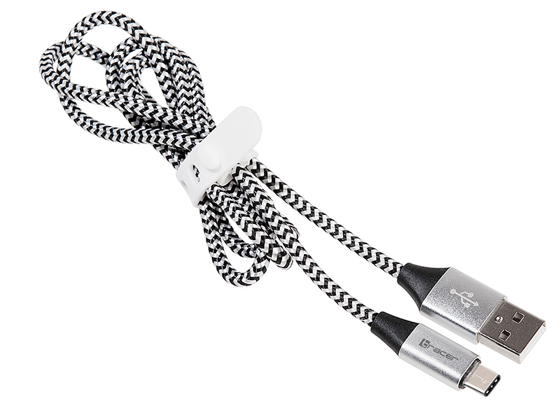 Tracer 46265 USB 2.0 Type C кабель 1м черно-серебристый