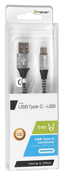 Tracer 46265 USB 2.0 Type C кабель 1м черно-серебристый