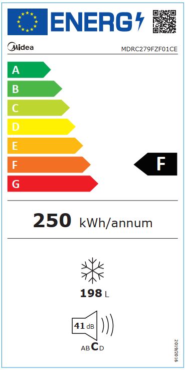 Midea MDRC279FZF01CE Kompaktiškas Šaldiklis Baltas