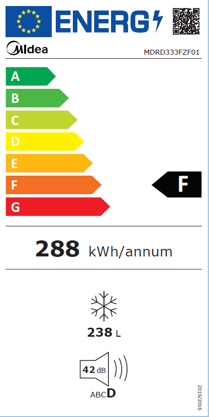 Midea MDRD333FZF01 Baltas Energiją Taupantis Šaldytuvas