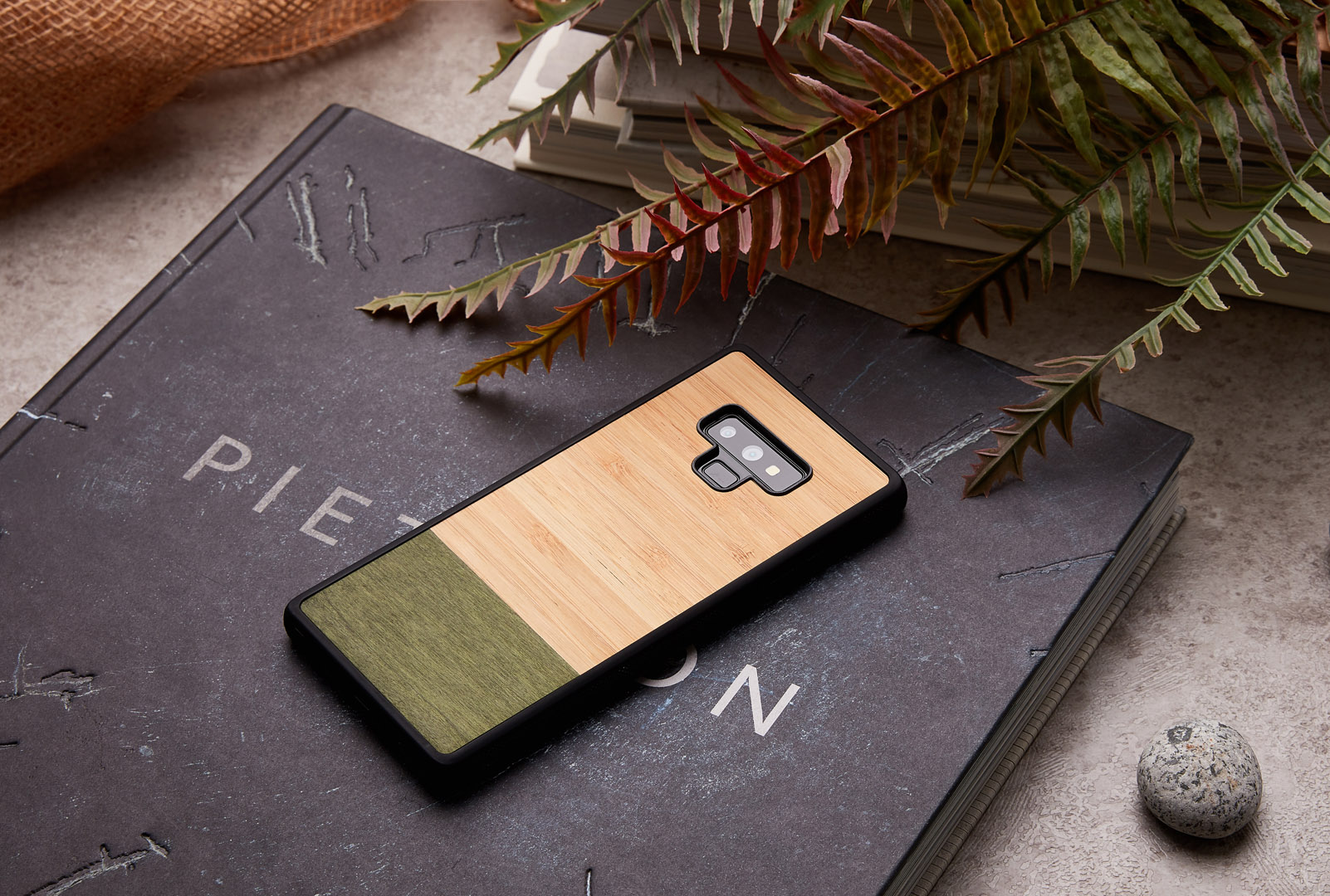 MAN&WOOD Galaxy Note 9 maciņš Bambusa mežs Melns