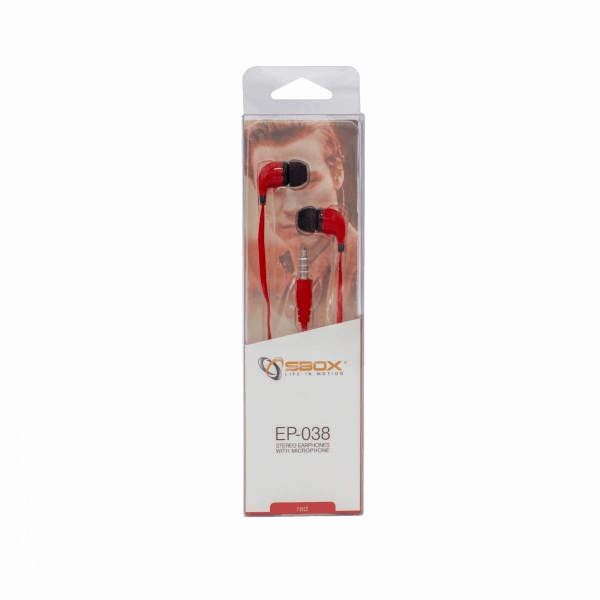 Sbox EP-038 Red Stereo Earphones with Microphone