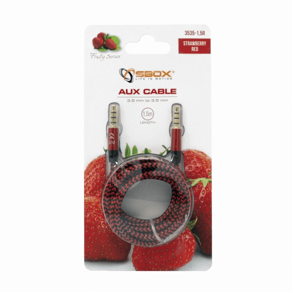 Sbox 3535-1.5R AUX kabelis 3.5 mm į 3.5 mm Braškių raudona