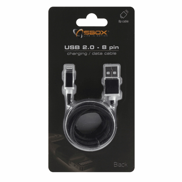 Sbox IPH7-B USB 2.0 8 Pin laadija Must