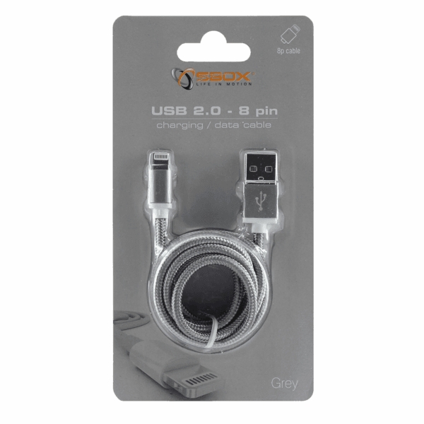 Sbox USB 2.0 8 Pin IPH7-GR pelēks kabelis