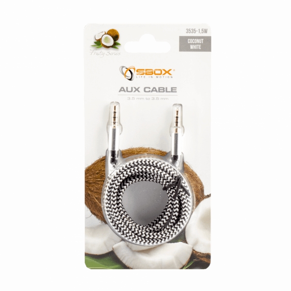 Sbox 3535-1.5W 3.5mm AUX kabelis Kokosriekstu Balts