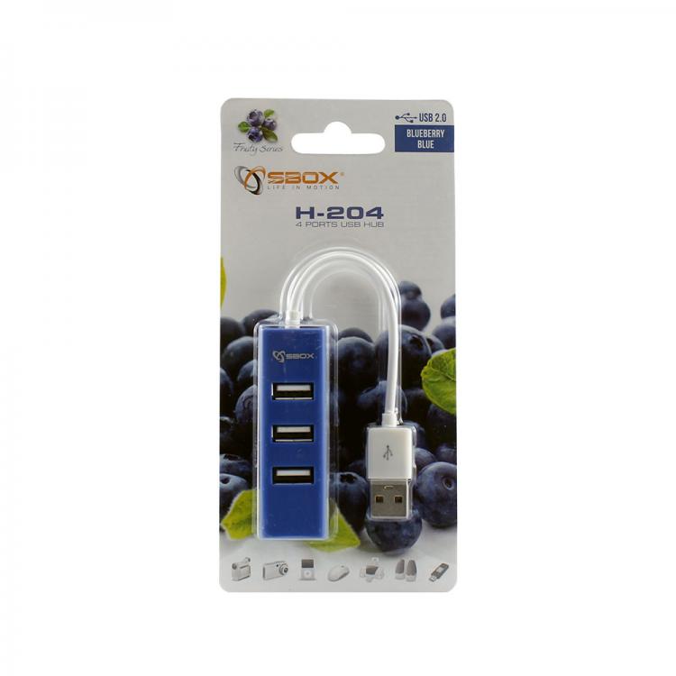 Sbox H-204 USB Hub 4 Porti Blueberry Zils