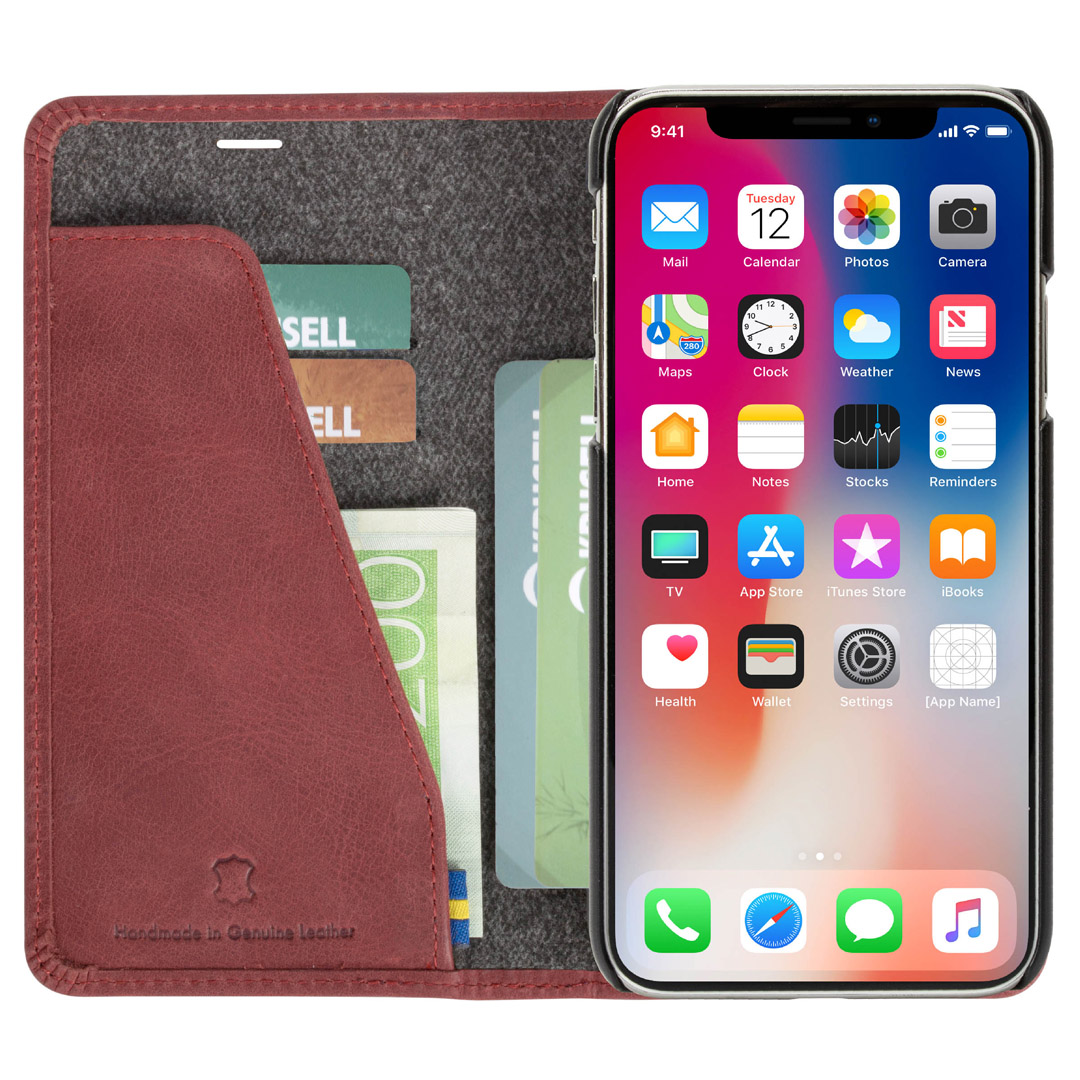 Krusell Sunne 4 kortelių folio piniginė iPhone XS Max senovinė raudona