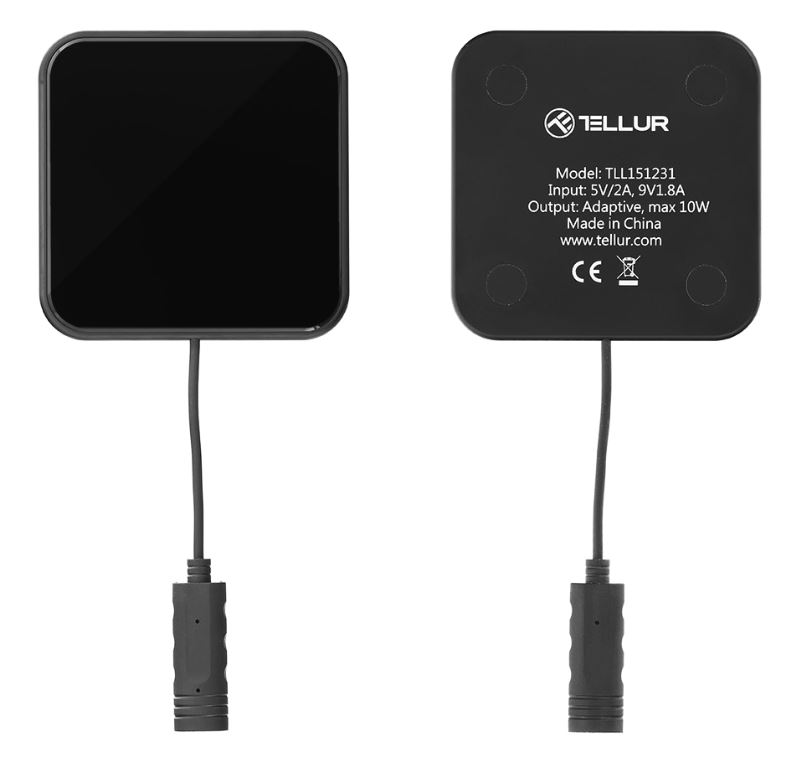 Tellur Qi Ultra-Slim Wireless Fast Charging Pad WCP03, 10W, Qi Certified, Tempered Glass Black