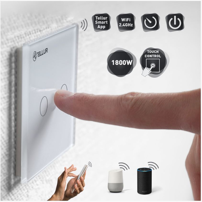Tellur WiFi lüliti 1800W, 2 porti - Mudel TWS1800