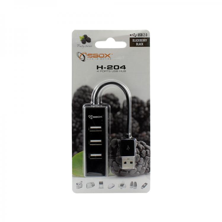 Sbox H-204 USB 4 Prievadų HUB Juodas