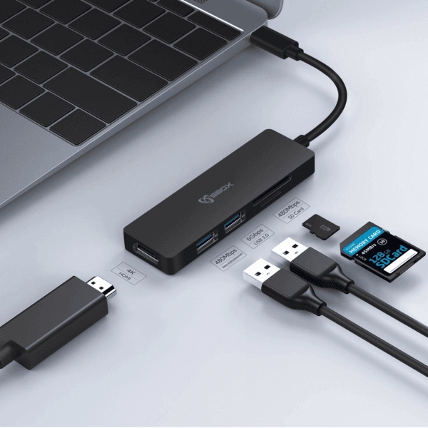 Sbox TCA-51 USB-C į HDMI USB 3.0 SD TF adapteris