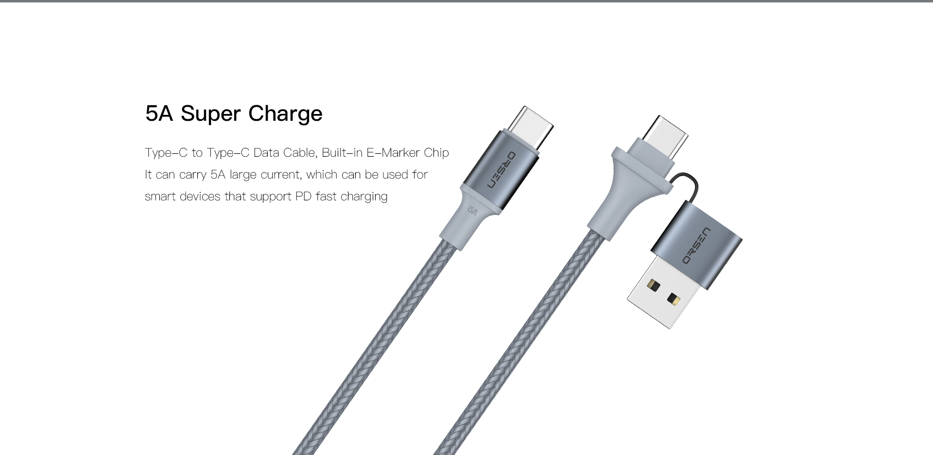Orsen S8 2-IN-1 USB and Type-C 5A 1.5m black