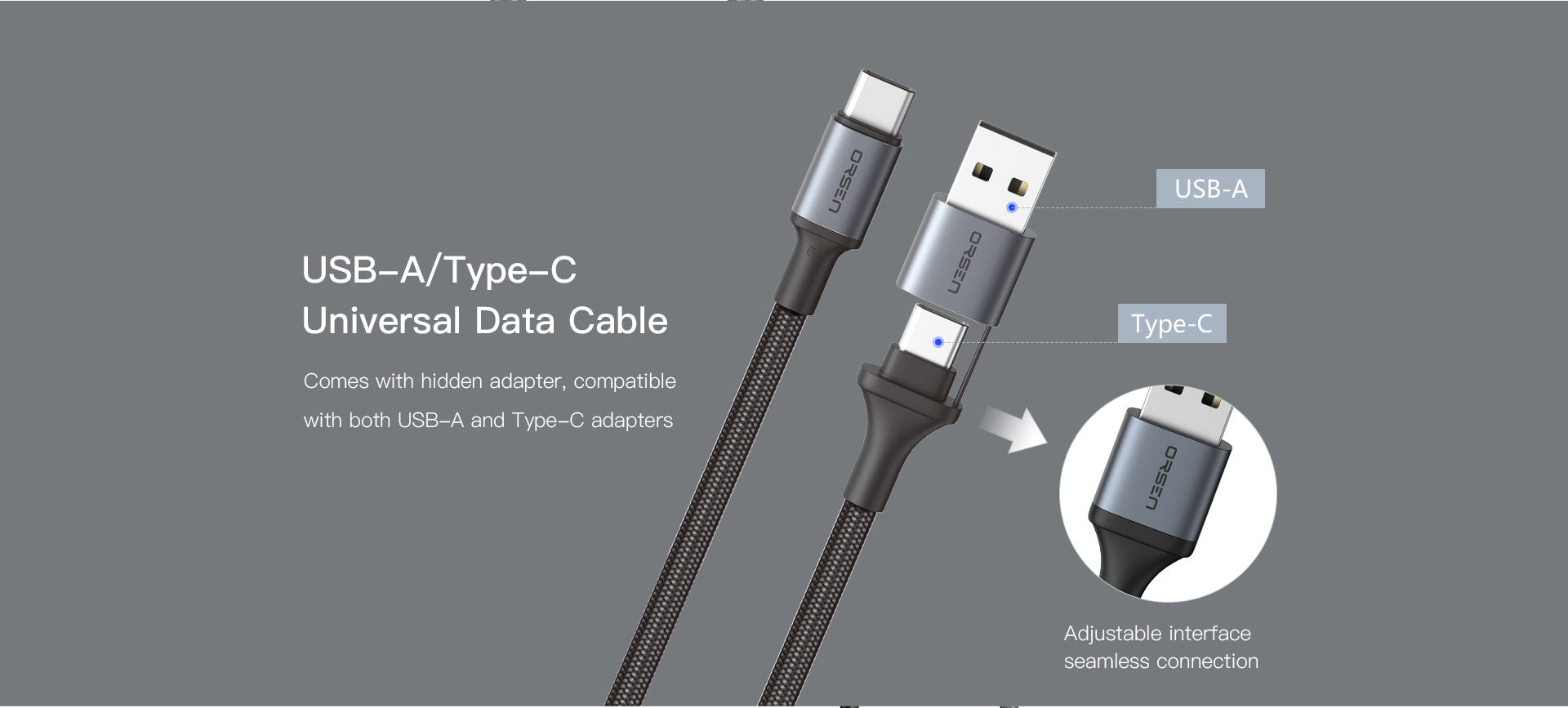 Orsen S8 2-IN-1 USB and Type-C 5A 1.5m black