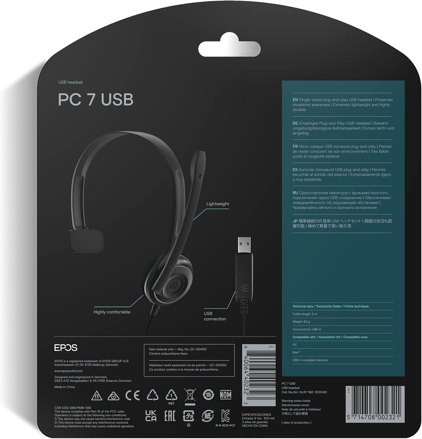 Sennheiser PC 7 USB Headset For Internet Communication And E-learning Black
