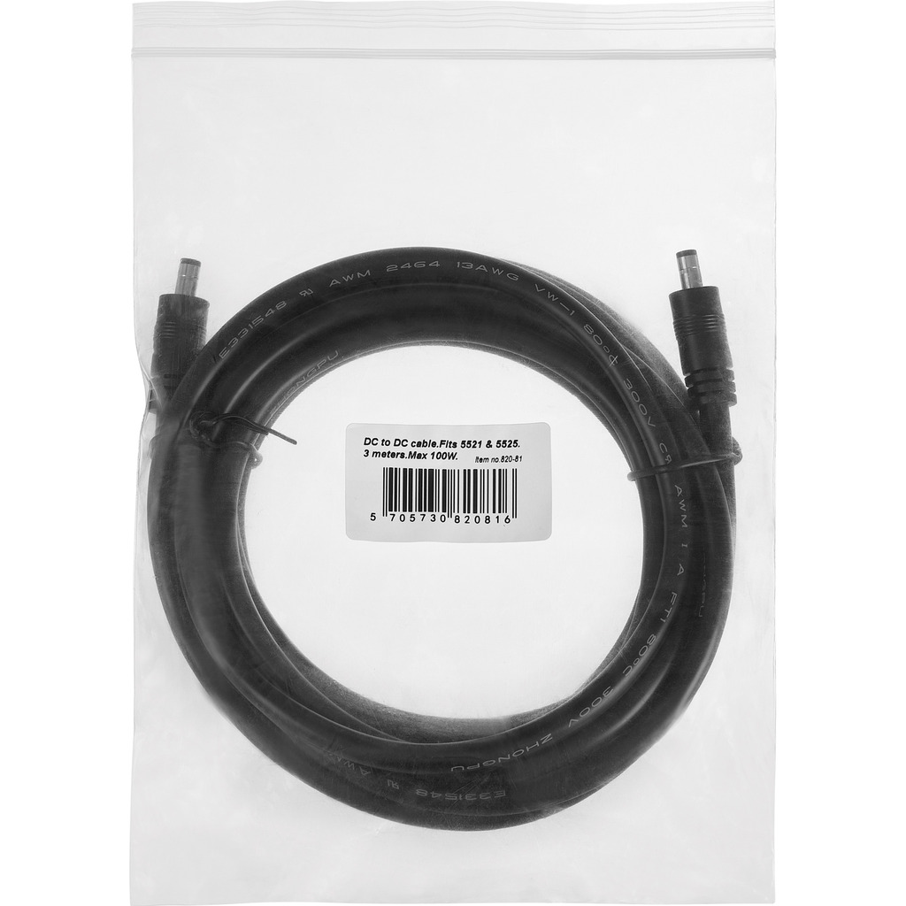 Sandberg 820-81 DC to DC 5521+5525. 3M. 100W