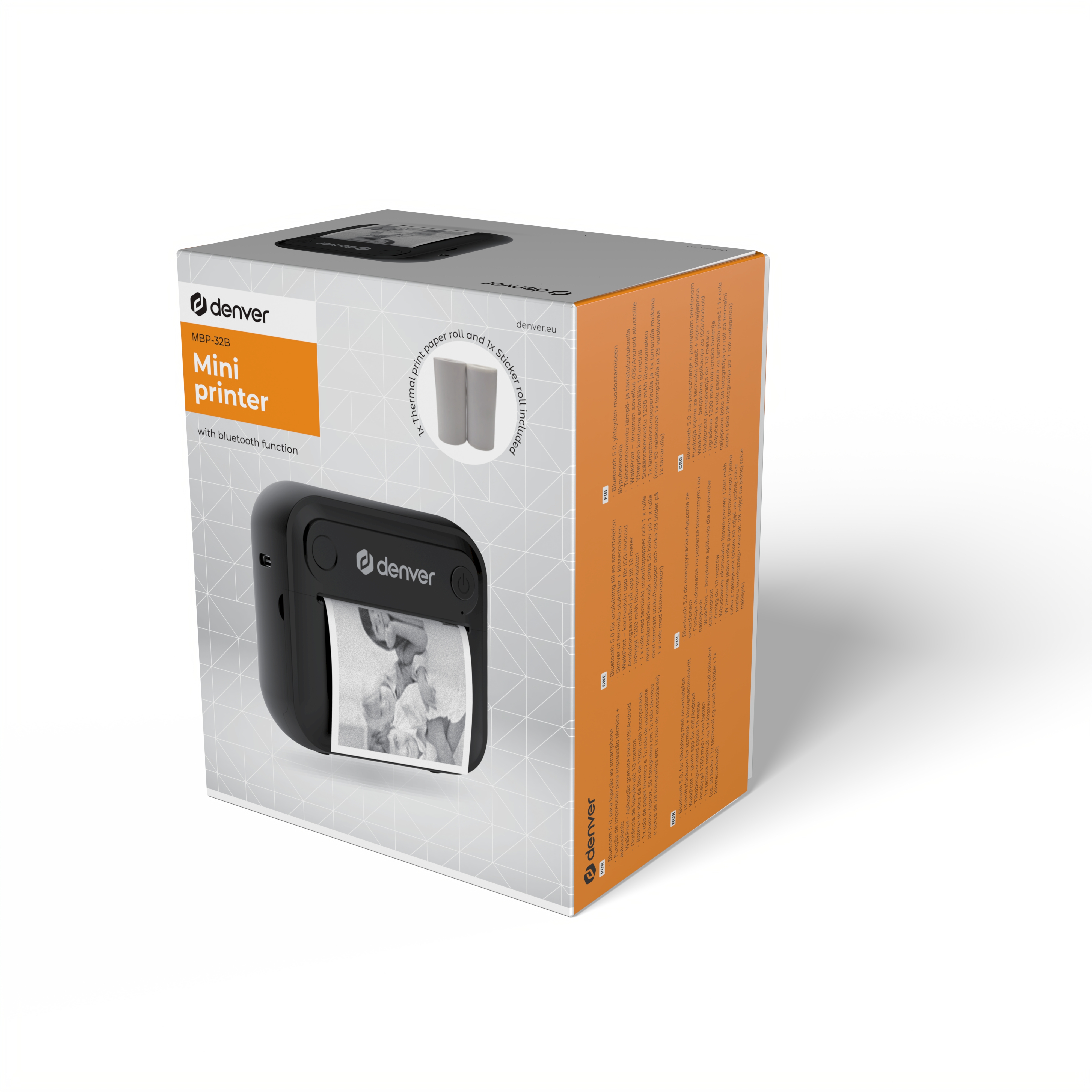 Denver MBP-32B Thermal Mini Printer with Bluetooth, Black