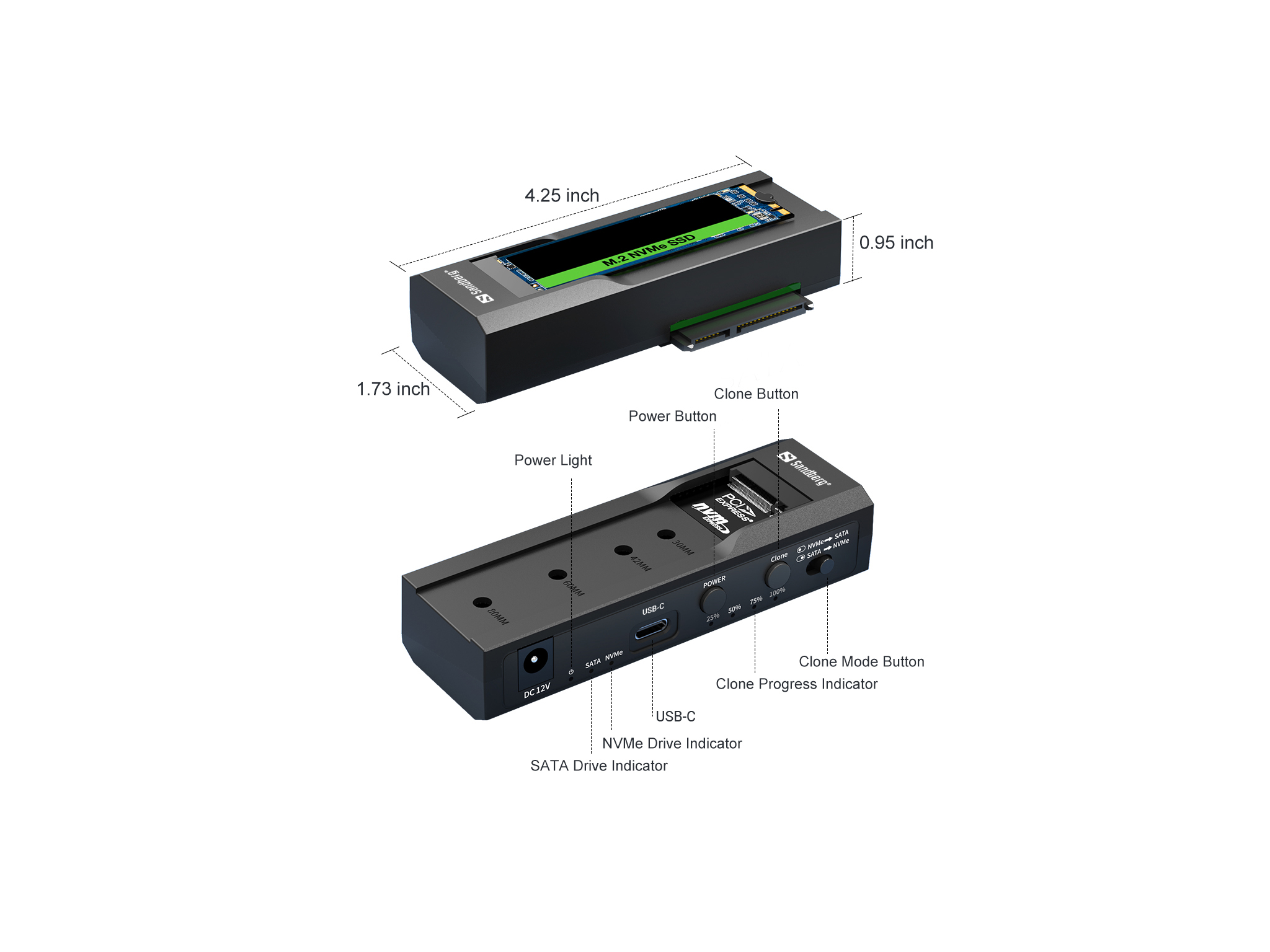 Sandberg 136-49 USB 3.2 Cloner & Dock for M2 + NVMe + SATA