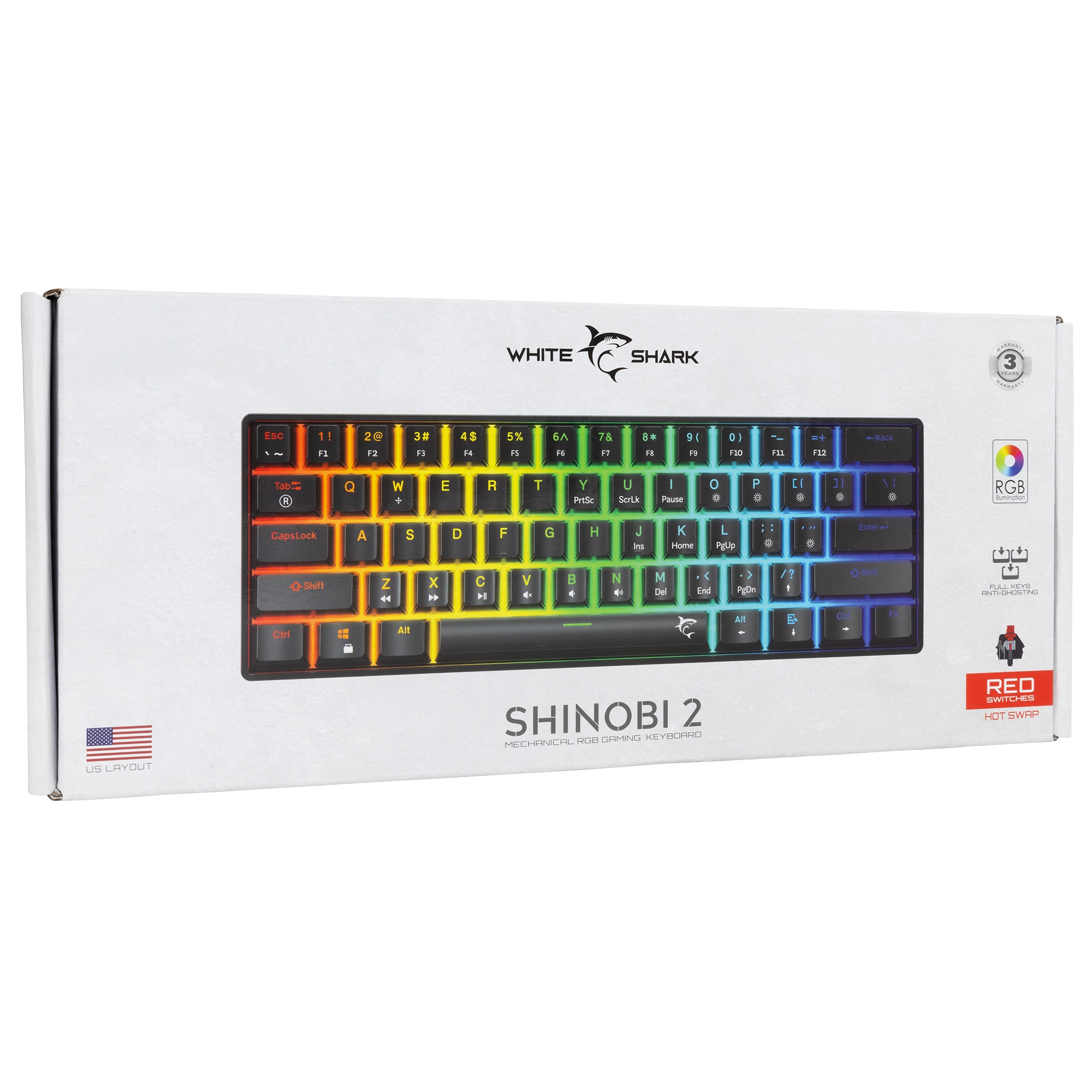 White Shark GK-004111 Shinobi-2 Red switch, Black US