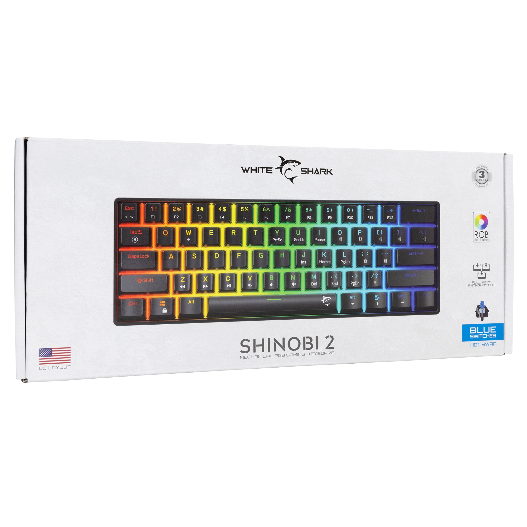 White Shark GK-004121 Shinobi-2 Blue Switch, Black US