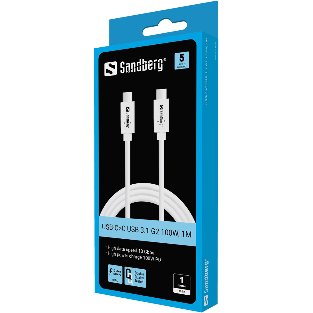 Sandberg 136-53 USB-C to USB-C  USB 3.1 Gen2 PD 100W cable, 1M