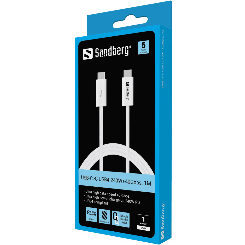 Sandberg 136-56 USB-C to USB-C USB4 PD 240W + 40Gbps cable, 1M