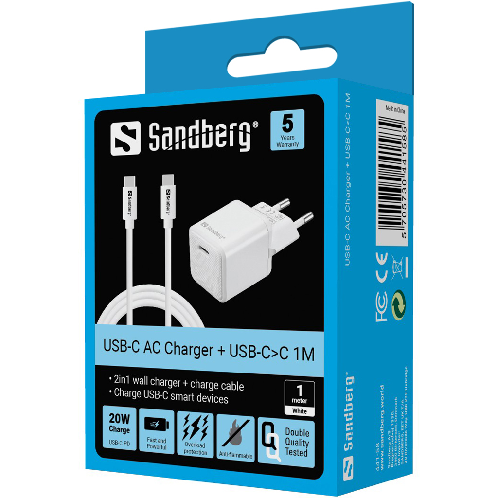 Sandberg 441-58 USB-C 20W Charger + cable 1M