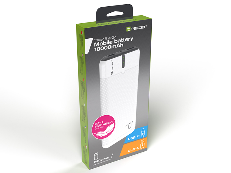 Tracer 47515 EnerGo 10000mAh Power Bank white/black