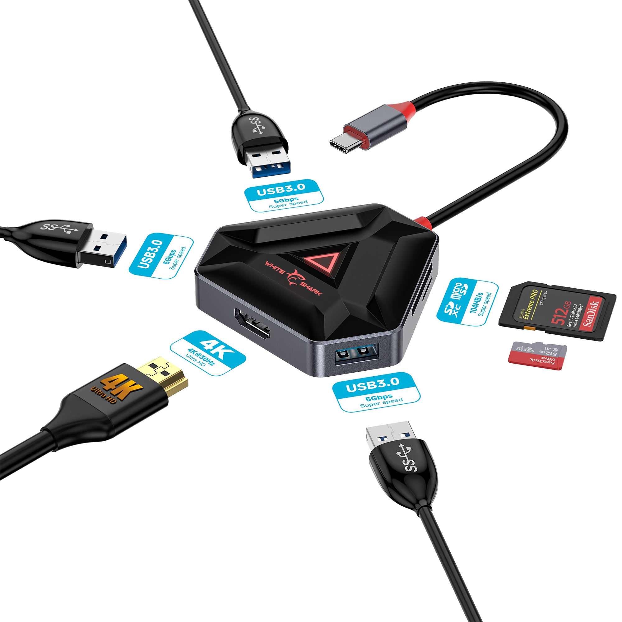 Sbox Hexagon 6 IN 1 Type-C HUB
