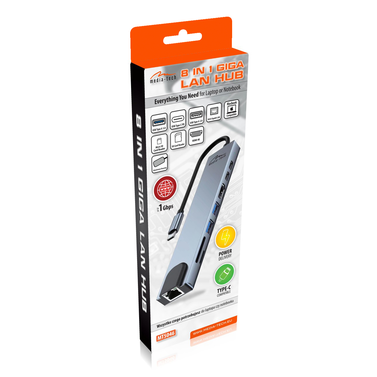 Media-Tech MT5046 8in1 USB-C LAN HUB PRO