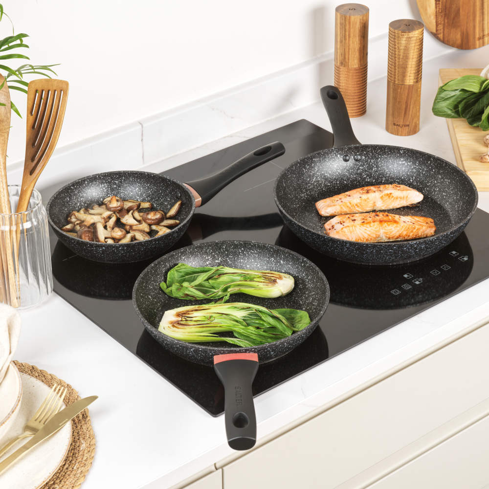 Salter BW11459BRMFOB Megastone Thermo Collar 3-Piece Frying Pan Set - 20/24/28cm