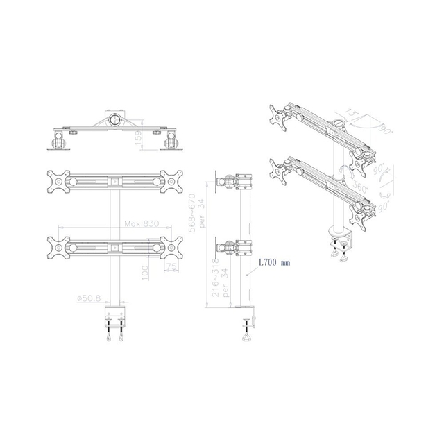 NEOMOUNTS FPMA-D700D4 Black Desk Mount for 19-27" TVs