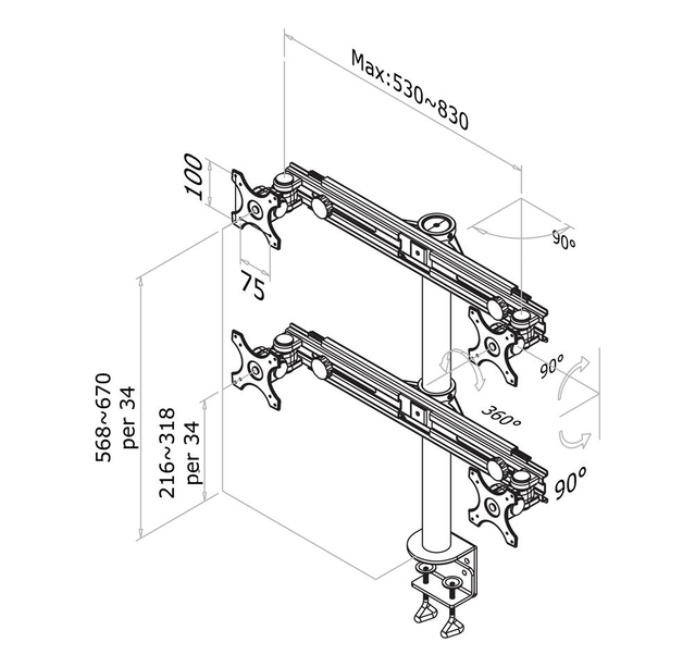 NEOMOUNTS FPMA-D700D4 Black Desk Mount for 19-27" TVs