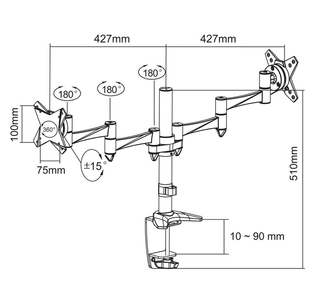 NEOMOUNTS FPMA-D1330DBLACK Adjustable Desk TV Mount