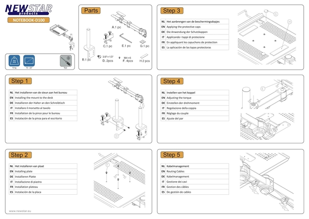 Neomounts NB ACC D100 Portatīvais Galda Turētājs 10-22"