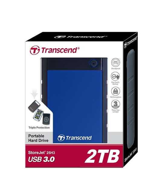 Transcend TS2TSJ25H3B StoreJet 2TB USB 3.0 ārējais HDD zils