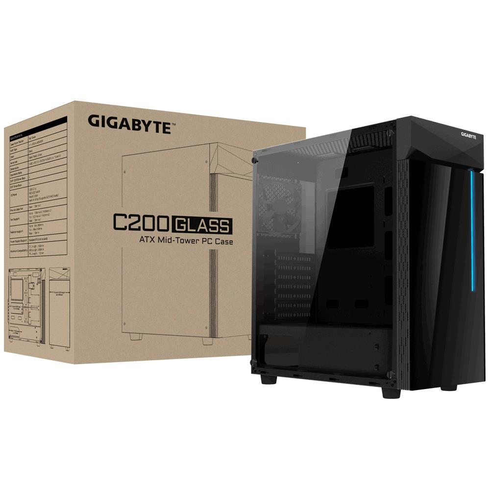 GIGABYTE C200 GLASS Juodas ATX Midi Tower Korpusas