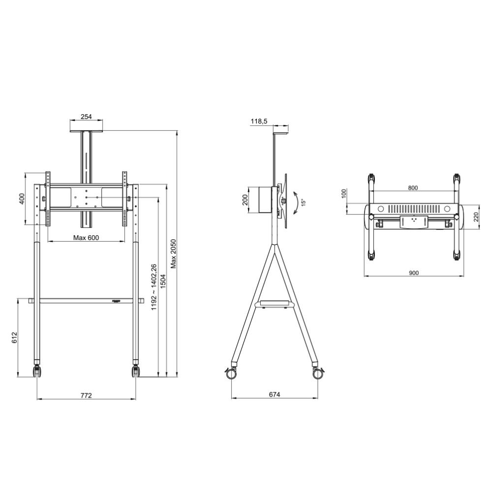 Neomounts NS-M1500WHITE televizoriaus grindų stovas 32-65"