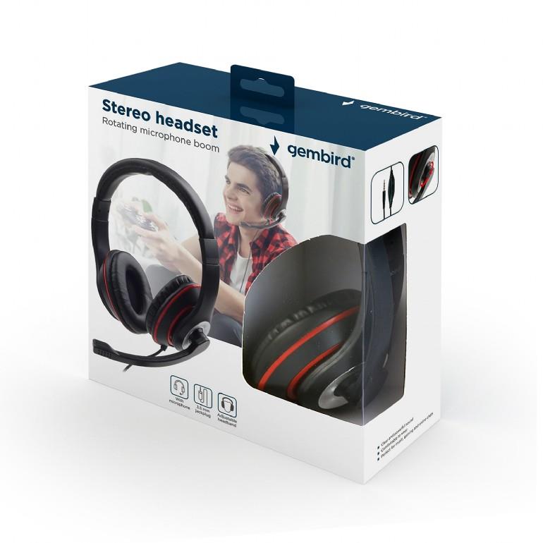 Gembird MHS-03-BKRD stereo kõrvaklapid mustad