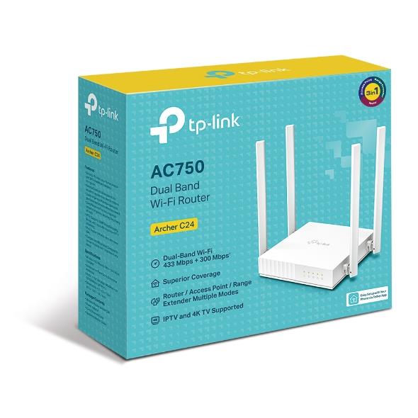 TP-LINK ARCHERC24 Bezvadu Maršrutētājs 750 Mbps 4 Antenas