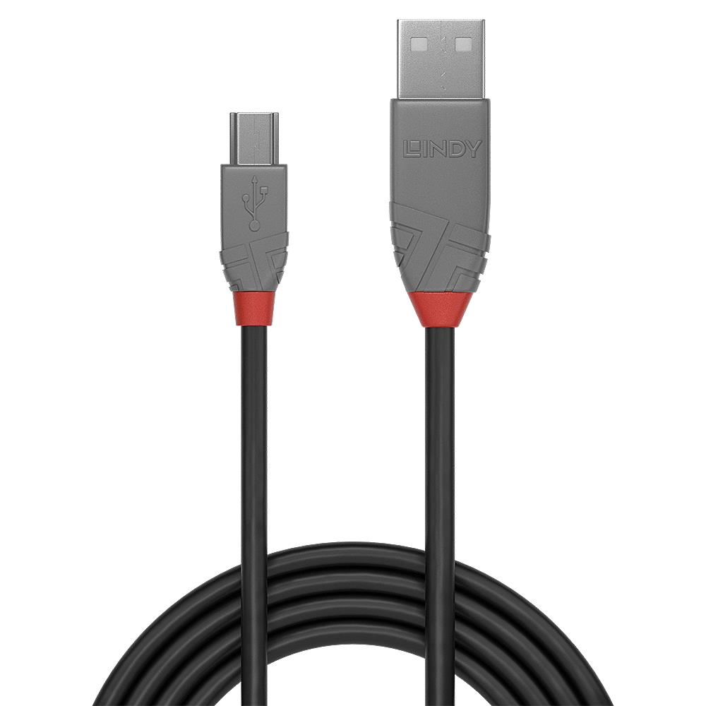 LINDY 36725 USB2 A Mini-B Kaabel 5M Anthra