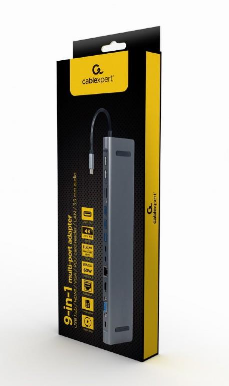 GEMBIRD A-CM-COMBO9-01 USB-C на HDMI USB3 Адаптер