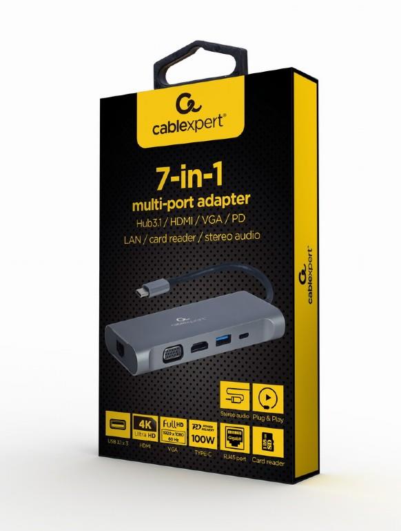 Gembird A-CM-COMBO7-01 USB-C to HDMI/USB Adapter