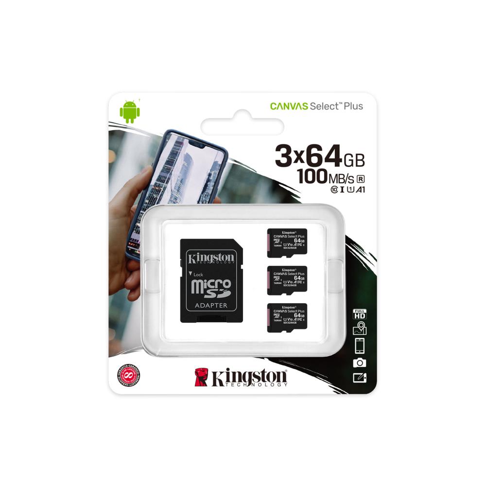 Kingston SDCS2/64GB-3P1A 64GB Micro SDXC 3 pakuotė
