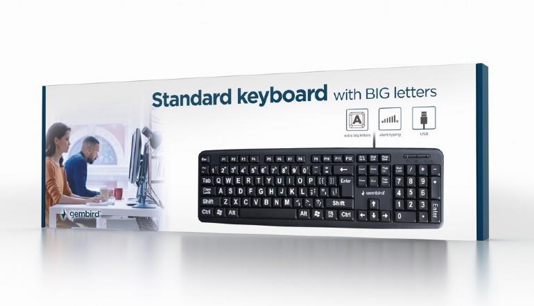 Gembird KB-US-103 USB Klaviatuur Suured Tähed Must