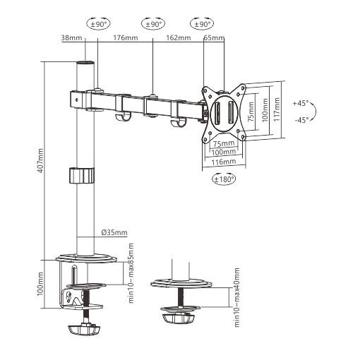 Gembird MA-D1-01 Monitoriaus Tvirtinimo Rankena 17-32"