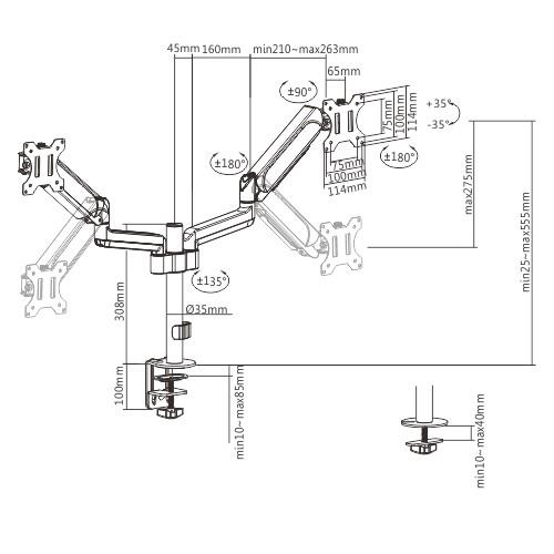 GEMBIRD MA-DA2P-01 Adjustable Display Arm 17-32"