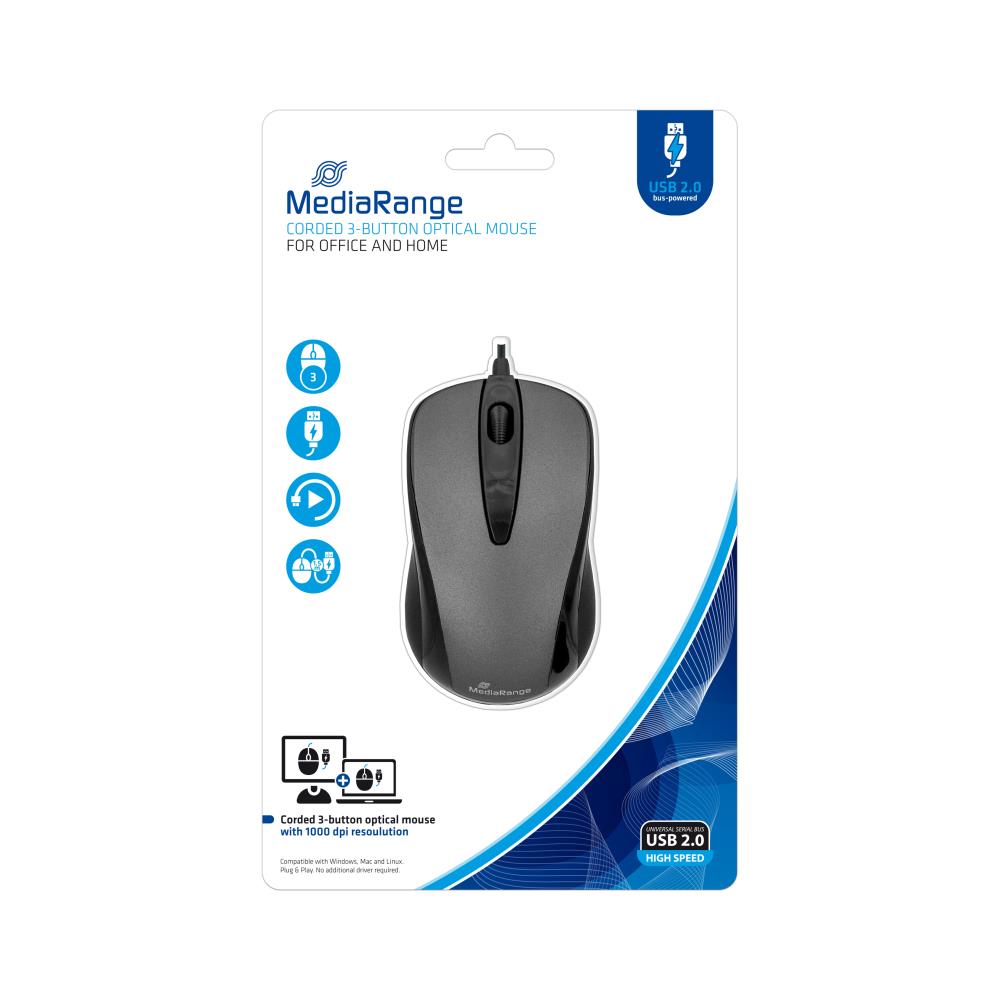 MediaRange MROS201 USB optiskā pele Melna/Pelēka