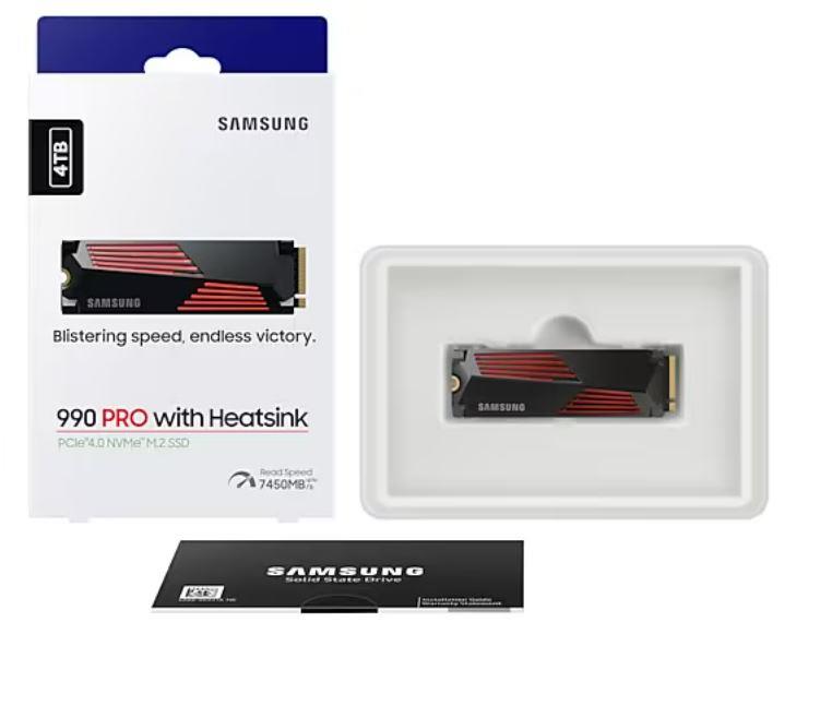 Samsung 990 PRO 4TB M.2 PCIe Gen4 NVMe SSD с радиатором